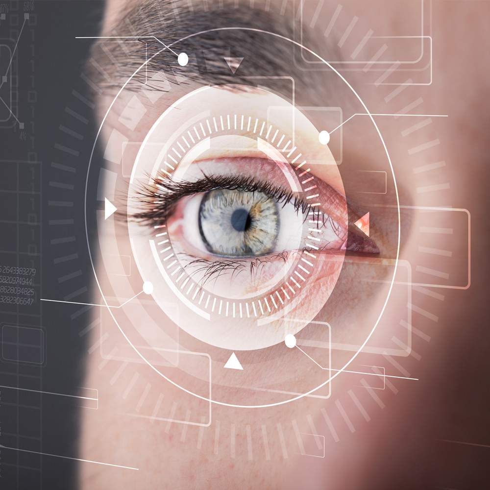 Digital overlaid on an eye showing advances in technology