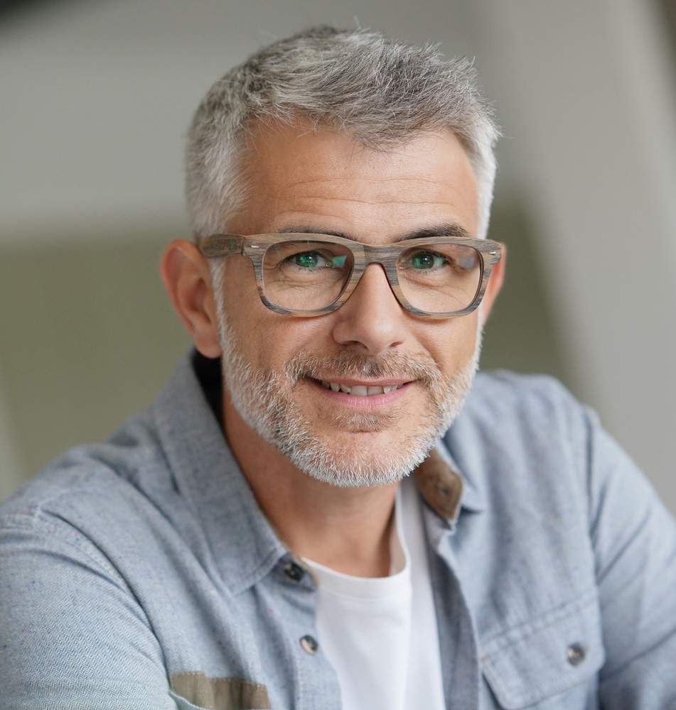 Middle aged man with trendy glasses